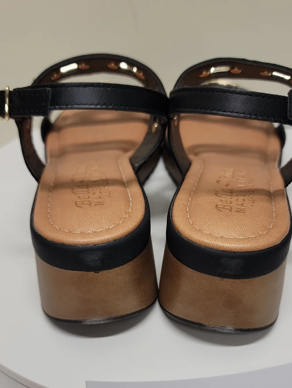 BELLA VITA ITALIAN LEATHER -NEW IN BOX- WEDGE SANDALS BLACK 6.5